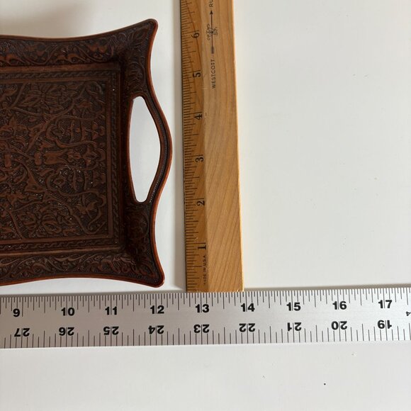 Decorative Turkish Coffee or Tea Serving Tray Metal Footed Ornate Aged Brown - Picture 4 of 8